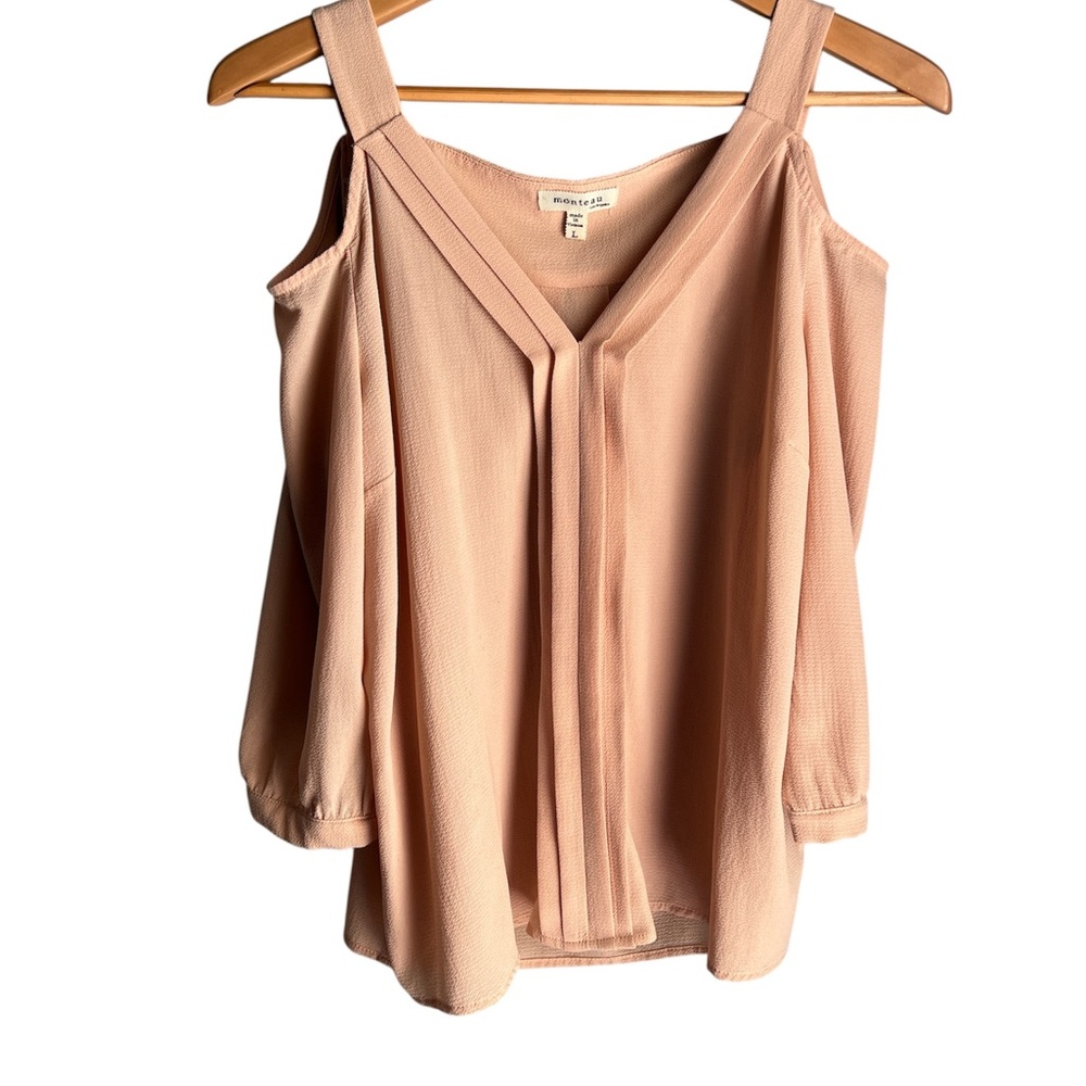 Monteau | Nude Blush Cold Shoulder Blouse Quarter Length Sleeves Size Large